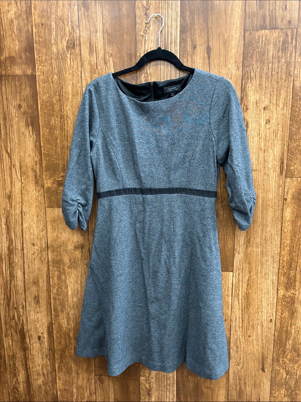 Tahari Gray Midi Sheath Dress with Waist Band